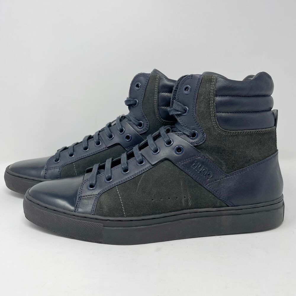 Hugo Boss Black Blue Fuleto High Top Leather Sneakers Mens Size 41 (US 8)